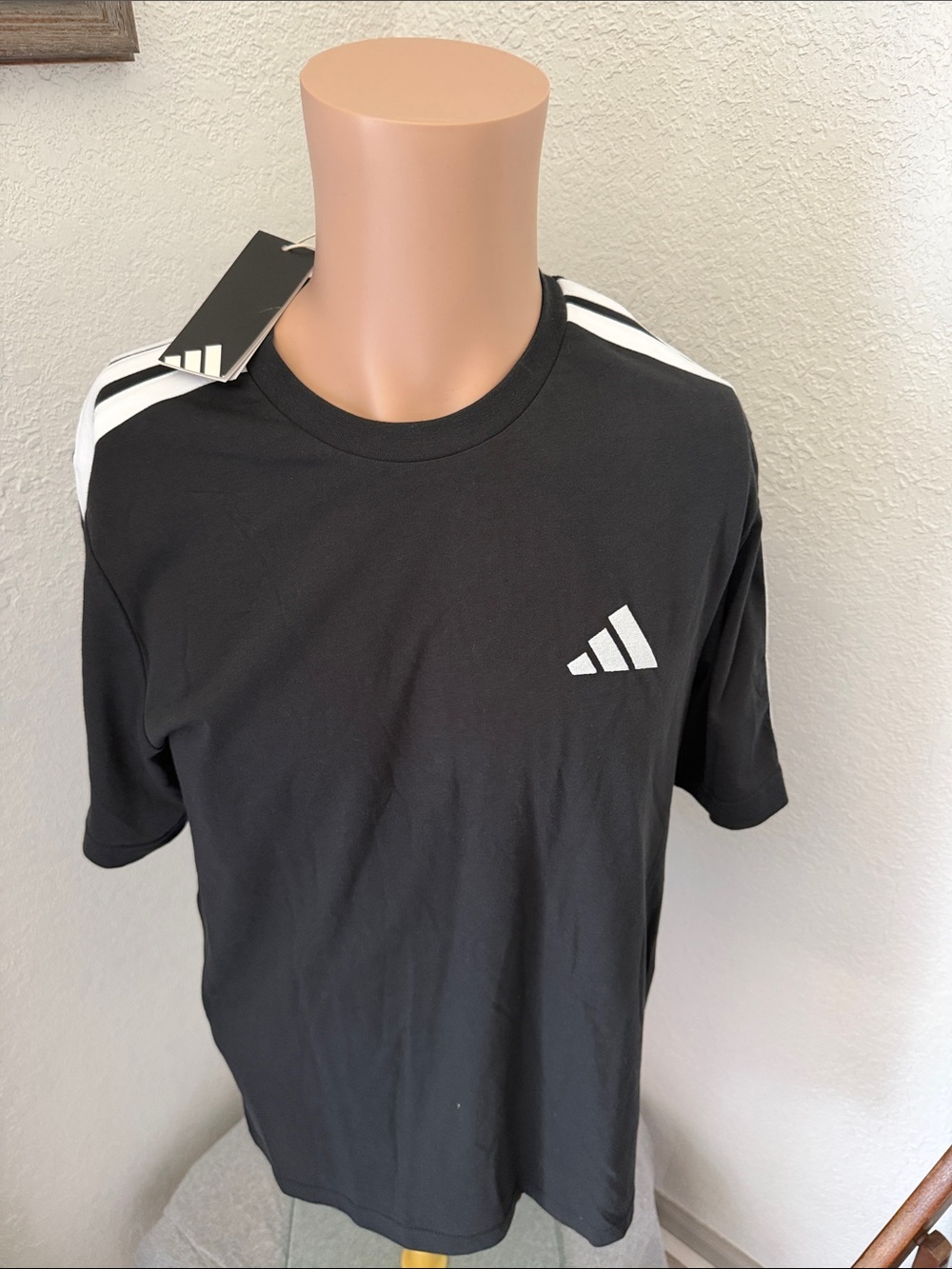 Adidas Men’s Black Logo 3 stripes Crew Neck Tee